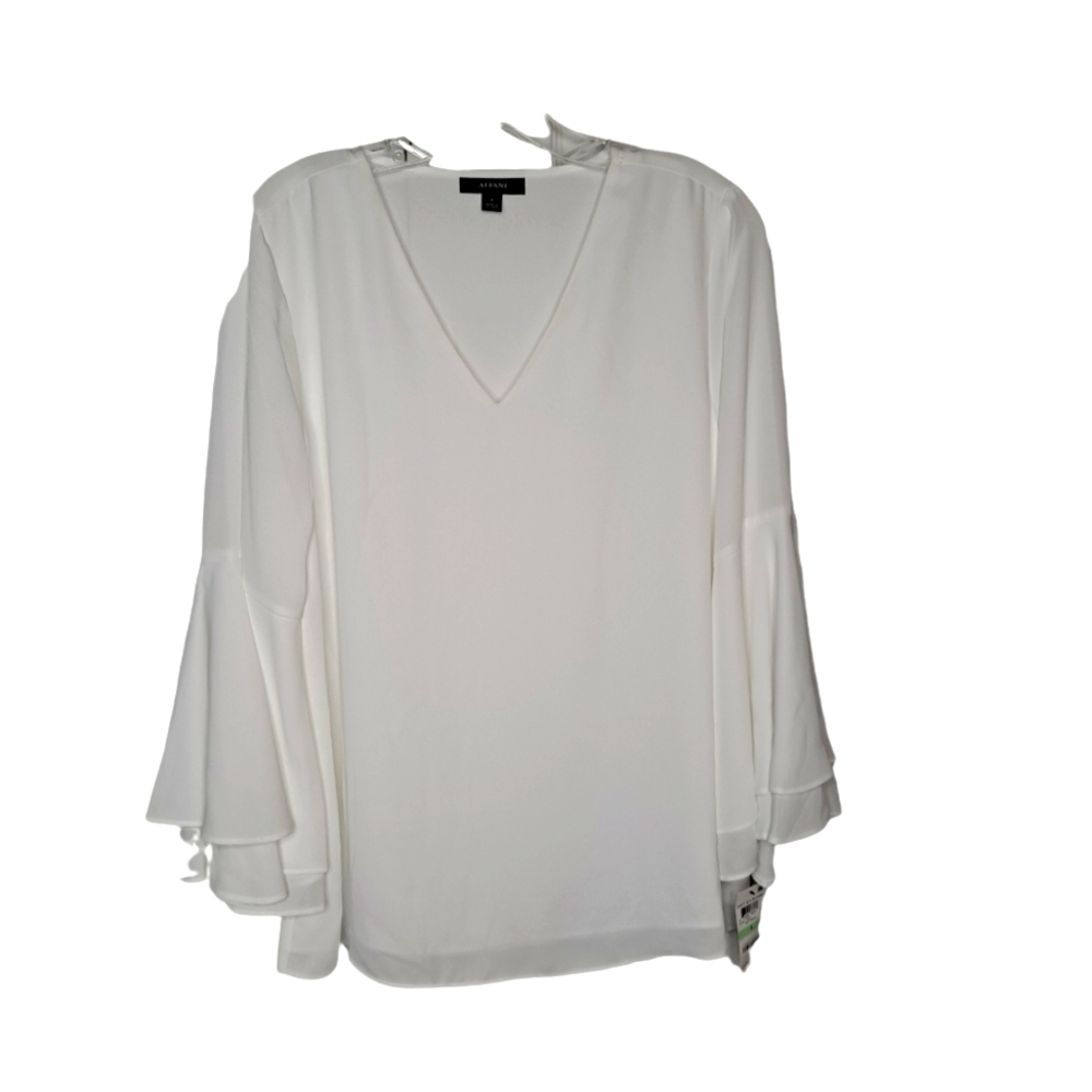 NWT Alfani White Boho Blouse Bell Sleeves Size 8